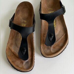 Birkenstock Gizeh Women’s Thong Sandals Black Size Leather 39 / 8 Regular Width